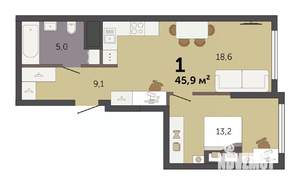 1-к квартира, строящийся дом, 46м2, 4/32 этаж