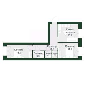 2-к квартира, вторичка, 53м2, 4/4 этаж