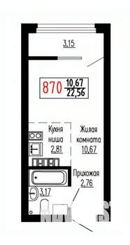 Студия квартира, строящийся дом, 23м2, 24/27 этаж