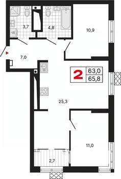 2-к квартира, вторичка, 66м2, 17/29 этаж