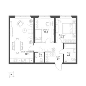 2-к квартира, вторичка, 60м2, 4/16 этаж