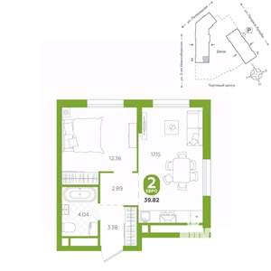 2-к квартира, вторичка, 40м2, 14/24 этаж