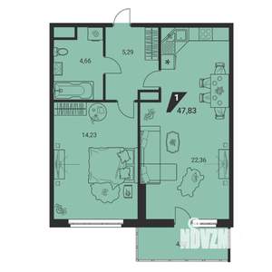 2-к квартира, вторичка, 48м2, 24/25 этаж