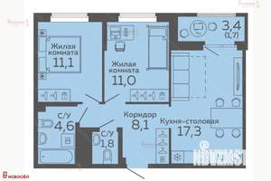 2-к квартира, вторичка, 56м2, 5/15 этаж