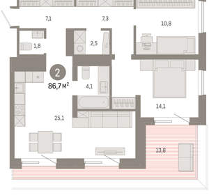 2-к квартира, вторичка, 87м2, 7/8 этаж