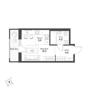 Студия квартира, строящийся дом, 27м2, 5/15 этаж