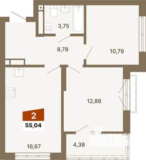 2-к квартира, строящийся дом, 55м2, 7/23 этаж