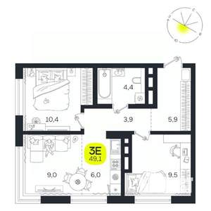 3-к квартира, вторичка, 49м2, 19/27 этаж