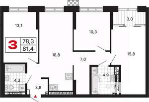 3-к квартира, вторичка, 81м2, 13/15 этаж