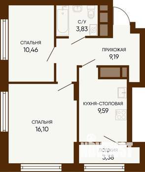 2-к квартира, строящийся дом, 51м2, 12/24 этаж