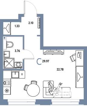 Студия квартира, строящийся дом, 30м2, 7/24 этаж