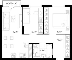 2-к квартира, строящийся дом, 53м2, 9/24 этаж