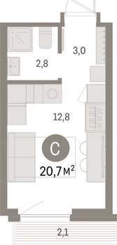 Студия квартира, вторичка, 21м2, 6/9 этаж