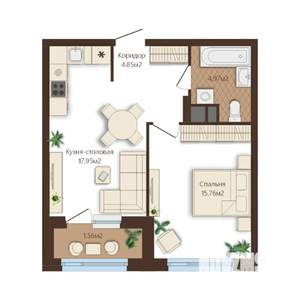 1-к квартира, вторичка, 45м2, 16/25 этаж