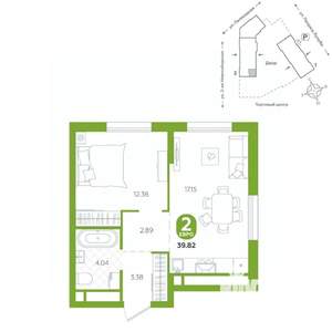 2-к квартира, вторичка, 40м2, 23/24 этаж