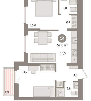 2-к квартира, вторичка, 53м2, 7/16 этаж