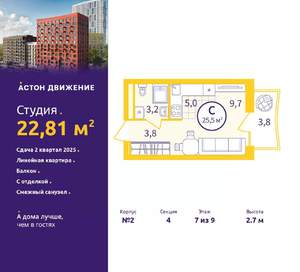 Студия квартира, вторичка, 23м2, 7/9 этаж