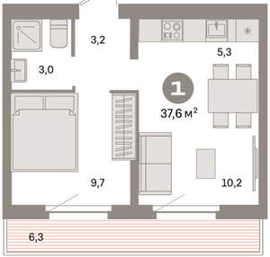 1-к квартира, вторичка, 38м2, 8/16 этаж