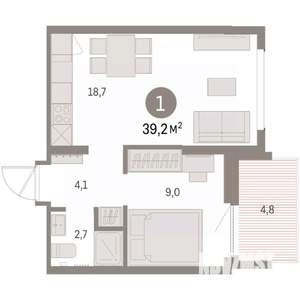 1-к квартира, вторичка, 39м2, 9/9 этаж