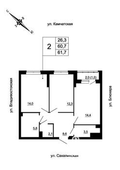 2-к квартира, вторичка, 62м2, 2/24 этаж