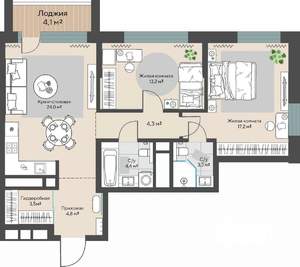 2-к квартира, строящийся дом, 79м2, 16/30 этаж