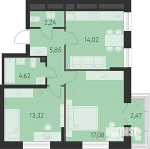 2-к квартира, строящийся дом, 58м2, 25/31 этаж