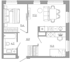 2-к квартира, вторичка, 49м2, 25/29 этаж