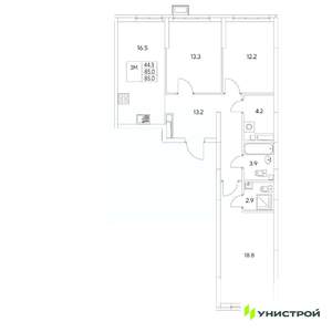 3-к квартира, вторичка, 85м2, 3/31 этаж