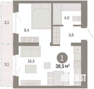 1-к квартира, вторичка, 39м2, 6/7 этаж