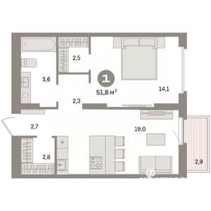 1-к квартира, вторичка, 52м2, 4/16 этаж