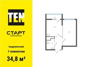 1-к квартира, вторичка, 35м2, 19/25 этаж
