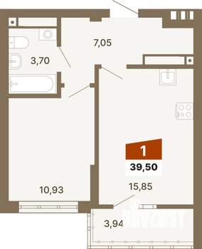 1-к квартира, строящийся дом, 40м2, 19/23 этаж