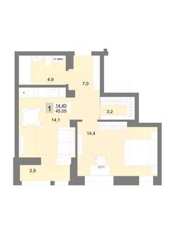 1-к квартира, вторичка, 45м2, 7/30 этаж