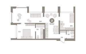 2-к квартира, вторичка, 72м2, 23/24 этаж