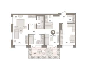 3-к квартира, вторичка, 98м2, 1/8 этаж
