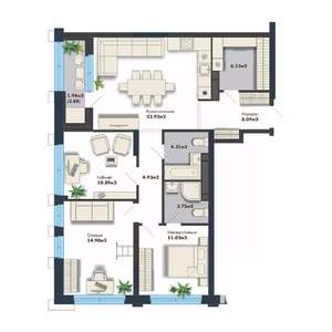 3-к квартира, вторичка, 88м2, 18/25 этаж