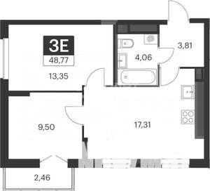 2-к квартира, вторичка, 49м2, 13/17 этаж