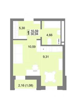 Студия квартира, строящийся дом, 31м2, 5/22 этаж