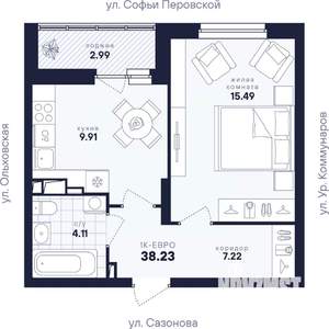 1-к квартира, вторичка, 38м2, 7/17 этаж