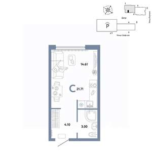 Студия квартира, вторичка, 22м2, 16/24 этаж