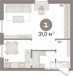 1-к квартира, вторичка, 31м2, 3/5 этаж