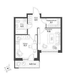 1-к квартира, вторичка, 39м2, 4/15 этаж