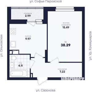1-к квартира, вторичка, 44м2, 4/17 этаж