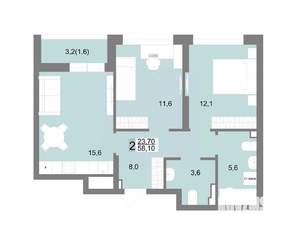 2-к квартира, строящийся дом, 58м2, 2/25 этаж