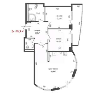 2-к квартира, вторичка, 86м2, 27/37 этаж