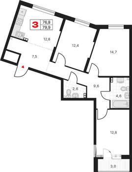 3-к квартира, вторичка, 80м2, 15/17 этаж