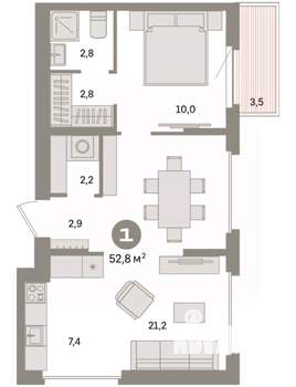 1-к квартира, вторичка, 53м2, 9/9 этаж
