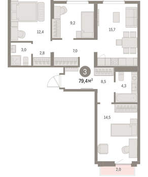 3-к квартира, вторичка, 79м2, 6/9 этаж