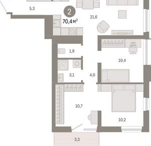 2-к квартира, вторичка, 70м2, 5/8 этаж