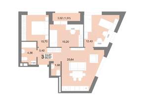 3-к квартира, строящийся дом, 67м2, 2/22 этаж